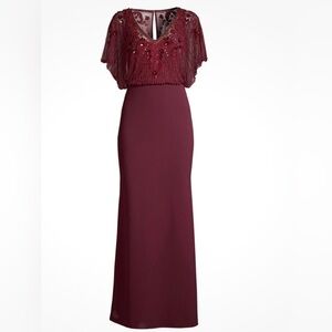 Wedding Aidan Mattox Burgundy gown with beaded cape size 10
